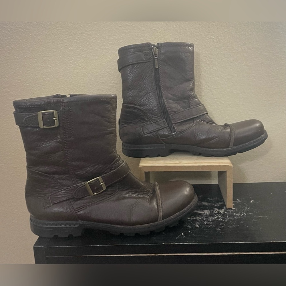 UGG Brown Leather Combat Boots